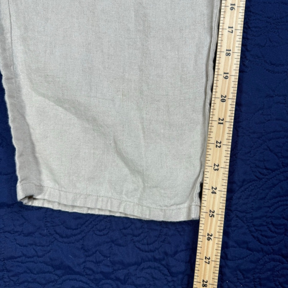 EILEEN FISHER Linen Cropped Pants Beige Elastic Waist Wide Leg Women's L G‎ Read - Picture 5 of 7